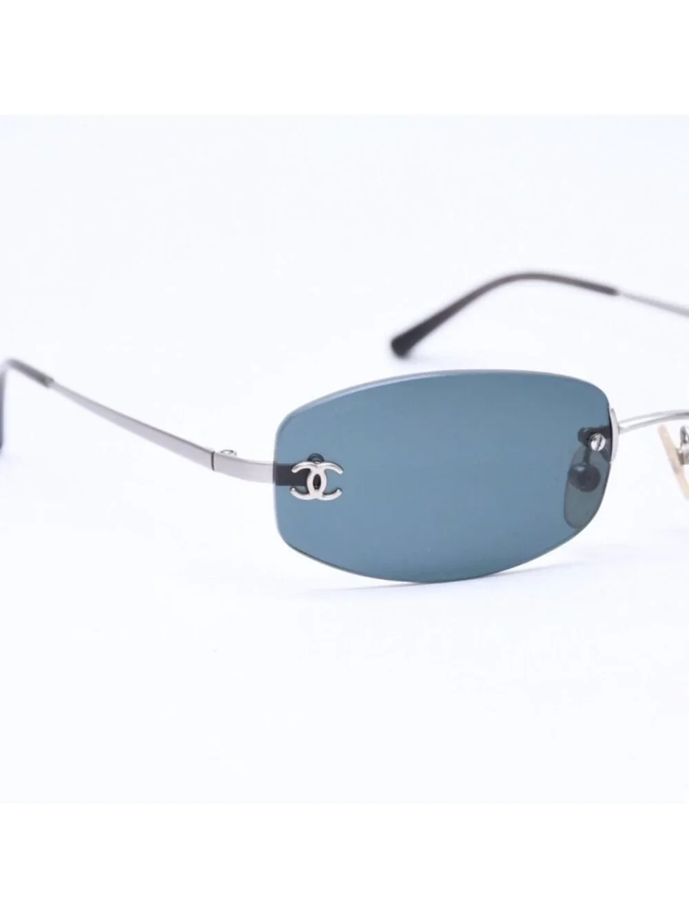 Chanel Rimless Sunglasses Eyewear CC Logo Silver Black